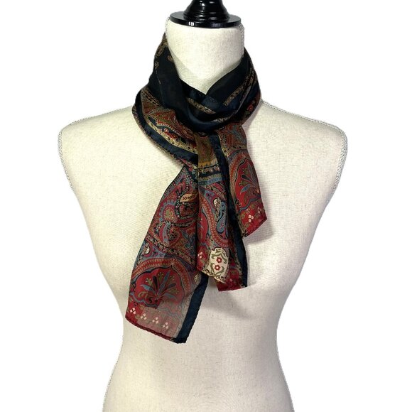 Echo Silk Scarf Paisley Oblong Rectangle 54"x11" Maroon Red Blue Taupe Black - Picture 1 of 10